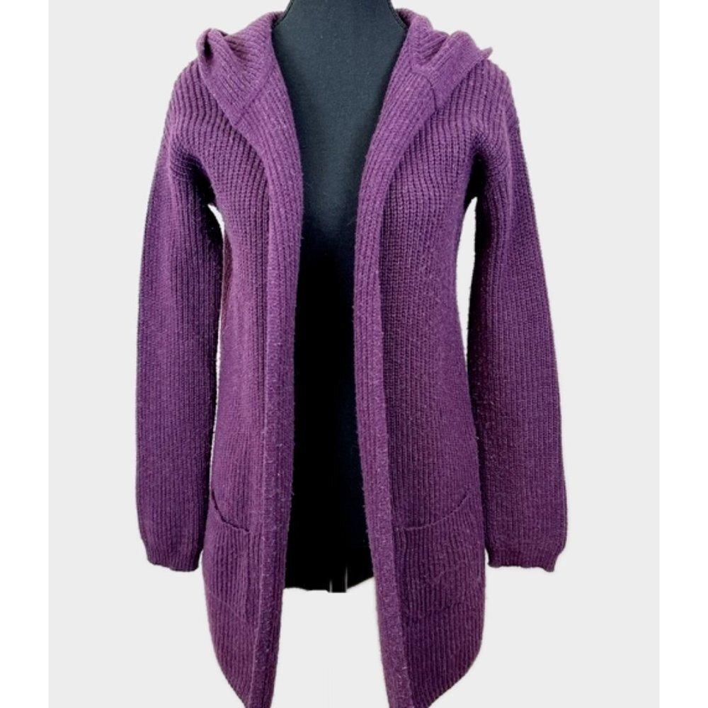 Purple Hooded Open-Front Women's Sweater Cardigan
